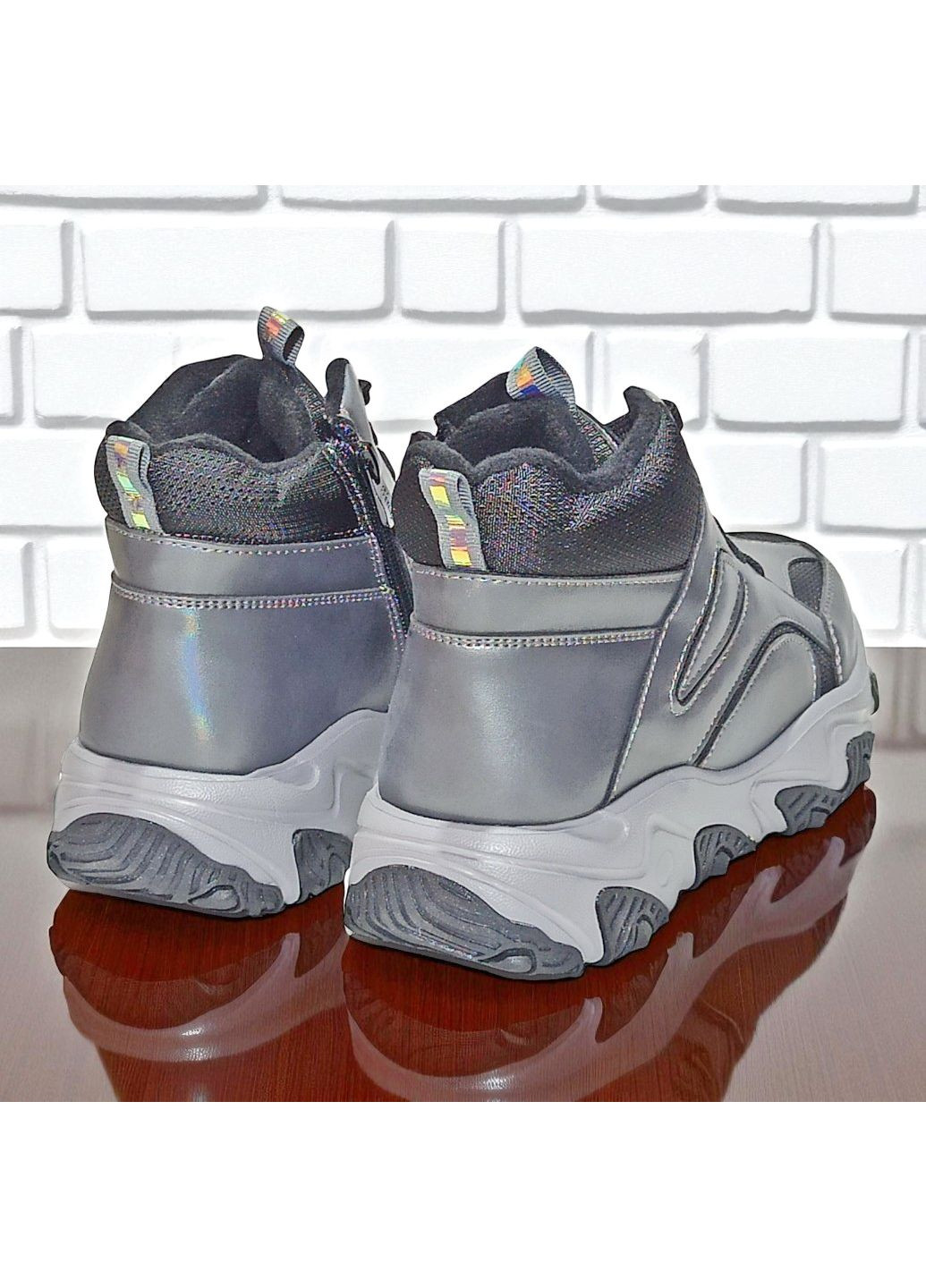 Серебристые спортивные, повседневные осенние демисезонные ортопедические утепленные ботинки хайтопы на флисе для девочки вистеп Weestep