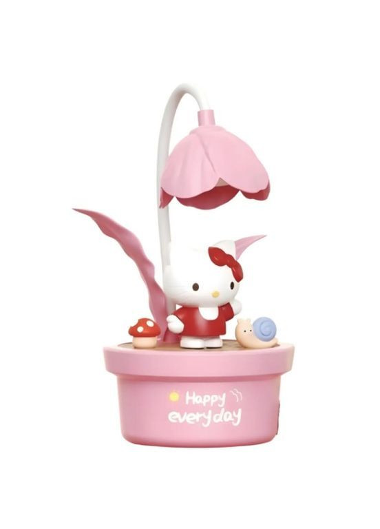 Детская настольная LED лампа ночник Китти с цветком 16х8 см Розовая No Brand (370866768)