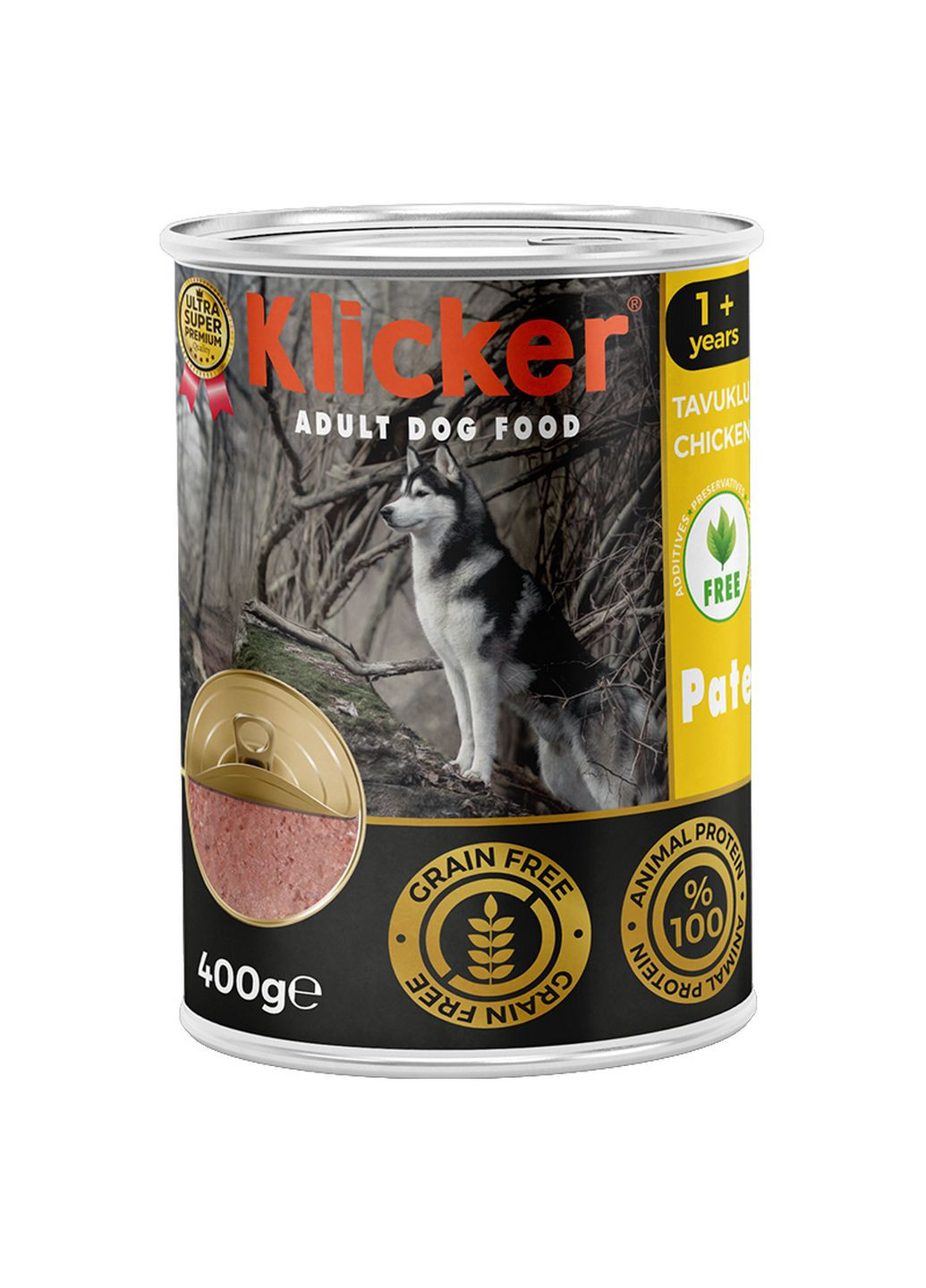 Вологий корм Klicker паштет для дорослих собак з КУРКОЮ конс 400г. Hermos (341679690)