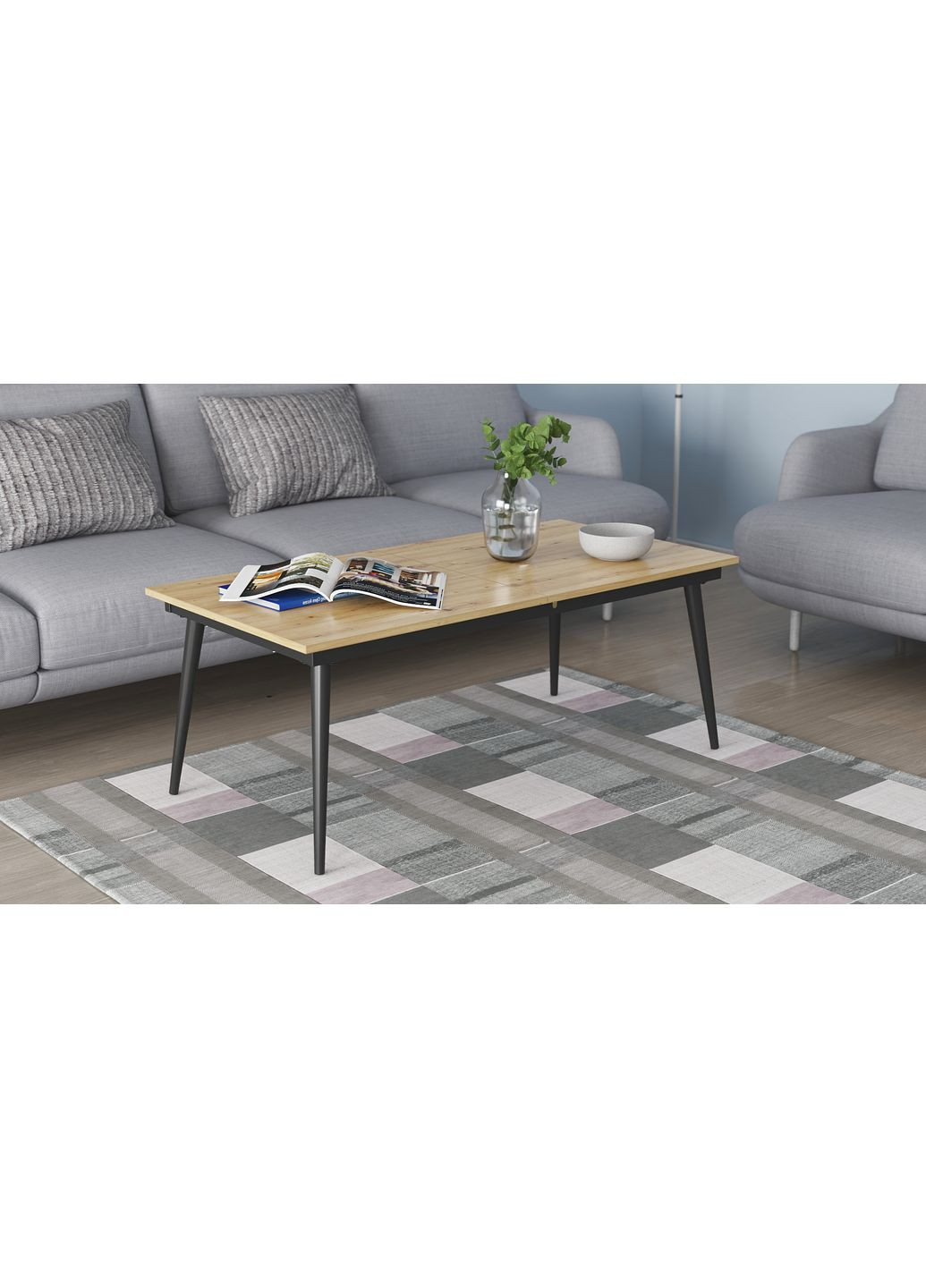 Стіл журнальний трансформер Dandi Small 45x120(160)x70 Чорний метал ДСП Дуб Артізан 16 мм (FRD-106800) Ferrum-decor (353500785)