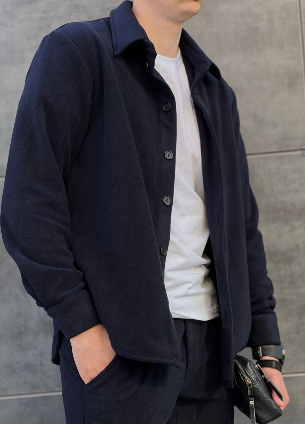 Темно-синяя повседневный, кэжуал рубашка однотонная MonsterBrand