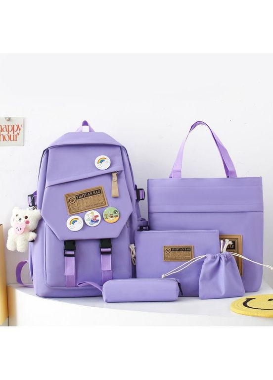 Шкільний набір 5 в 1 рюкзак, сумка-шопер, пенал, сумочка-клатч через плече, сумочка-мішечок фіолетовий 1313 No Brand (362475078)