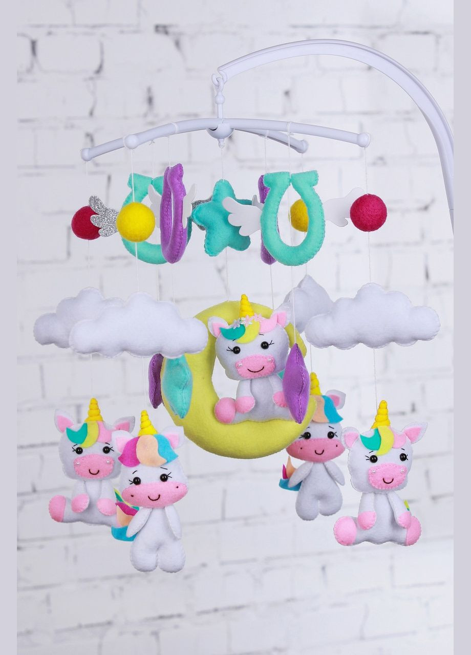 Дитячий музичний мобіль на ліжечко для немовлят WooolyWool «Місячні єдиноріжки» з 35 мелодіями (М027) No Brand (342757854)