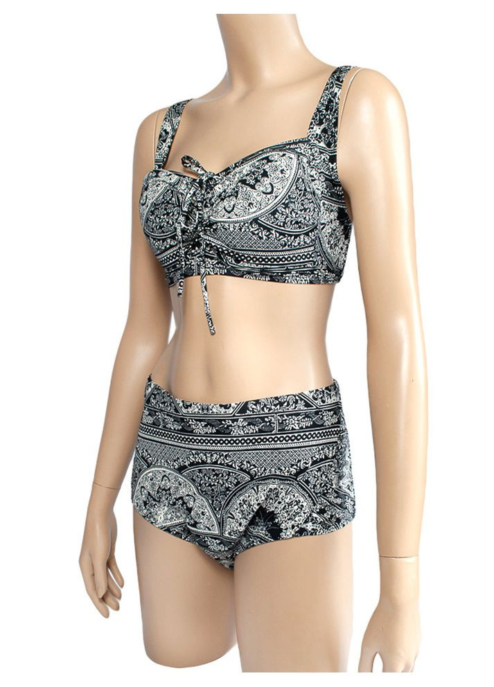 Чорний літній роздільний купальник великого розміру із закритими трусами, стиль етно модель 0290 арт.0619 роздільний ztsgo