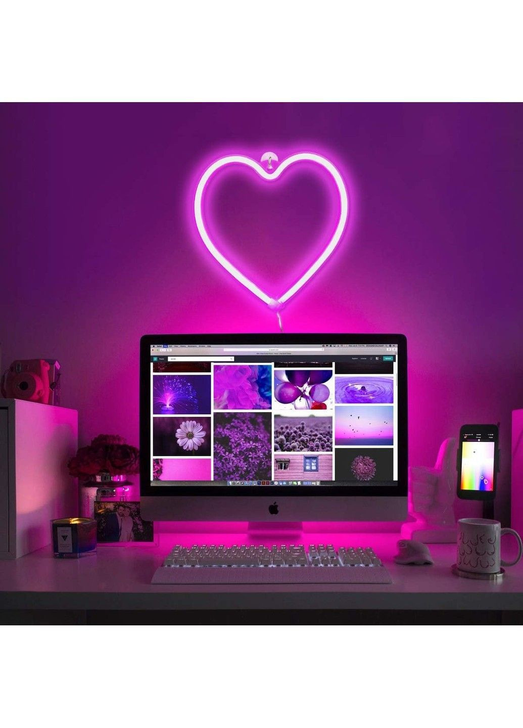 Настенный неоновый светильник "Сердце" розовый на батарейках/USB 20*21см Smarti (371330763)
