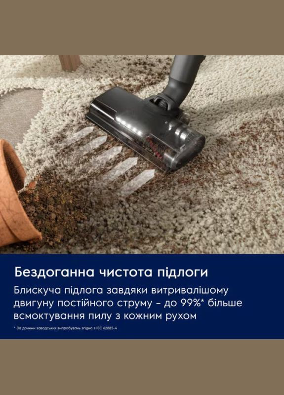 Пылесос беспроводной, влажная уборка, конт пыль -0.5л, автон. работа до 50мин, вес-2.49кг, НЕРА12, 5 насадок, синий Electrolux (322917105)