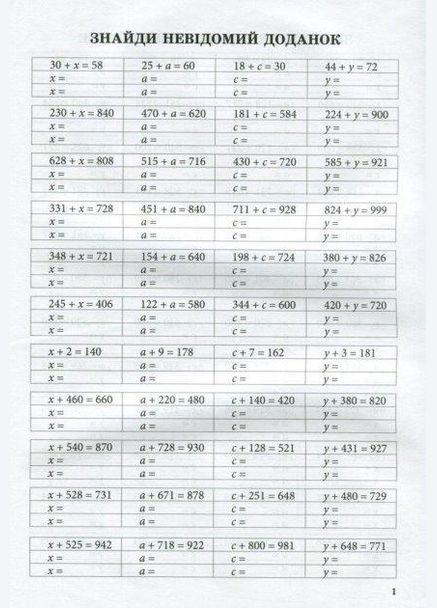 Тренажер по математике Уравнение Расчеты в пределах 1000 Гавриленко Л Начальная школа НУШ ПЭТ, укр БЕТ (362711836)