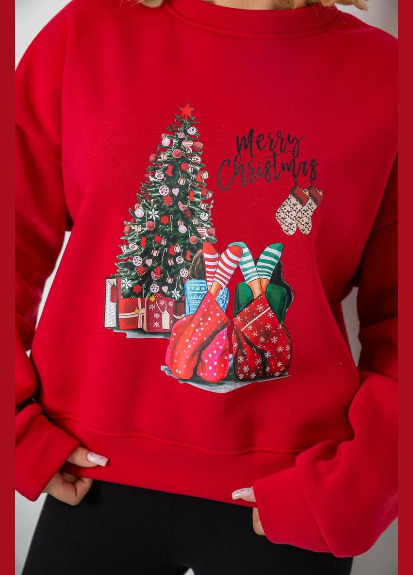 Червоний батник жіночий на флісі з новорічним принтом,, 241r4002 Ager (317448314)