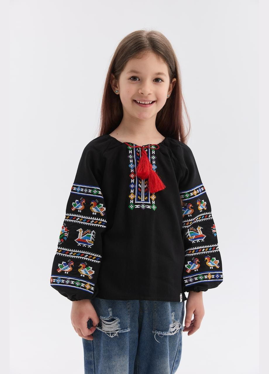 Чорна вишиванка для дівчинки "подільська" чорний MEREZHKA візерунок орнамент бавовна (340403404)