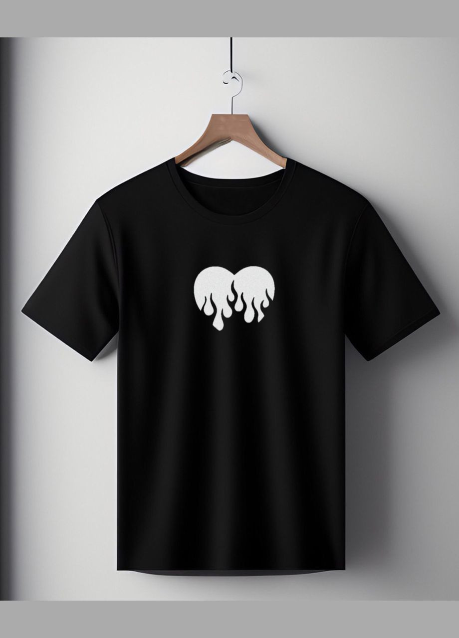 Футболка чорна оверсайз унісекс з принтом " Вогонь у сердці " Handmade (308245250)