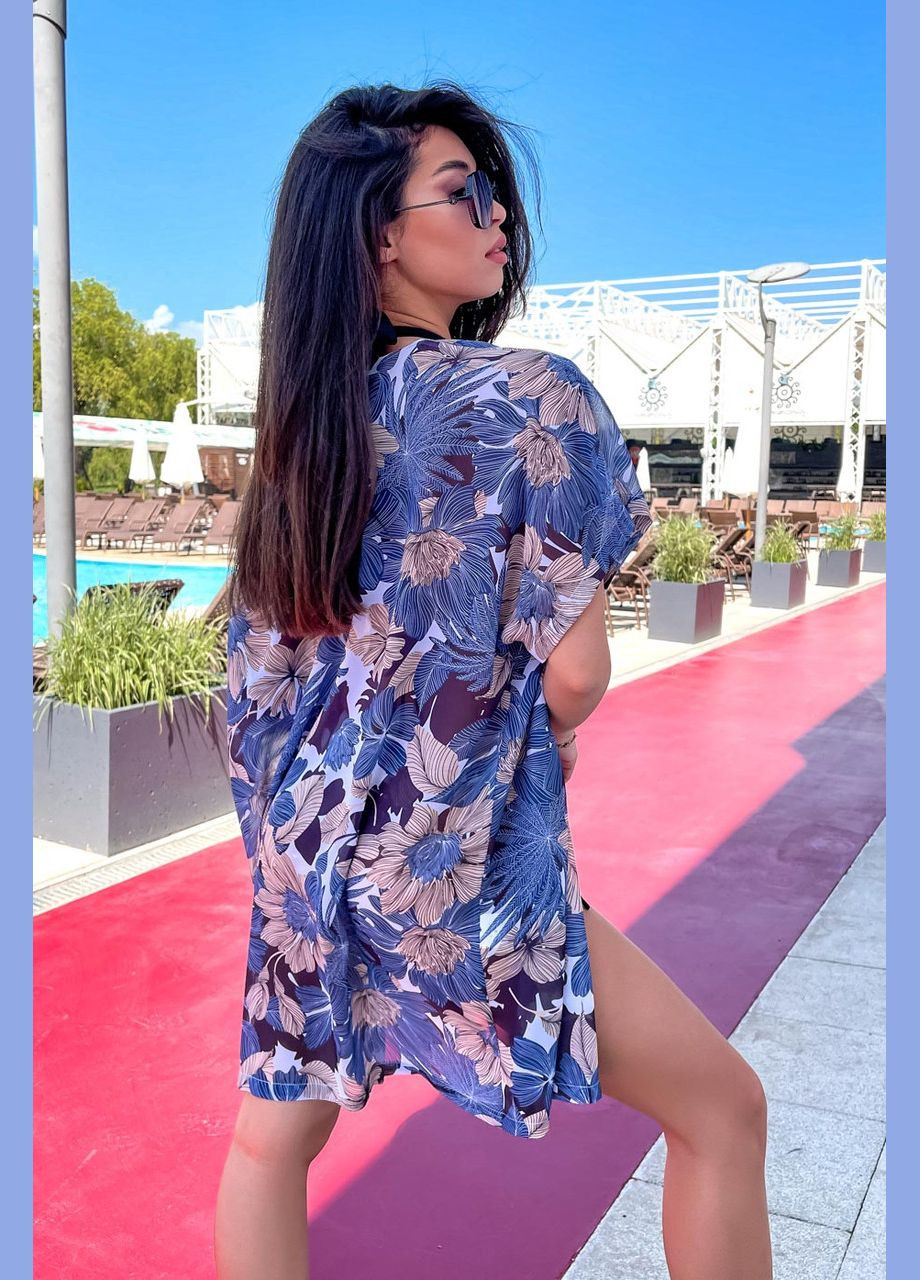 Пляжна туніка квітковий принт. Синій Seventeen (340108395)