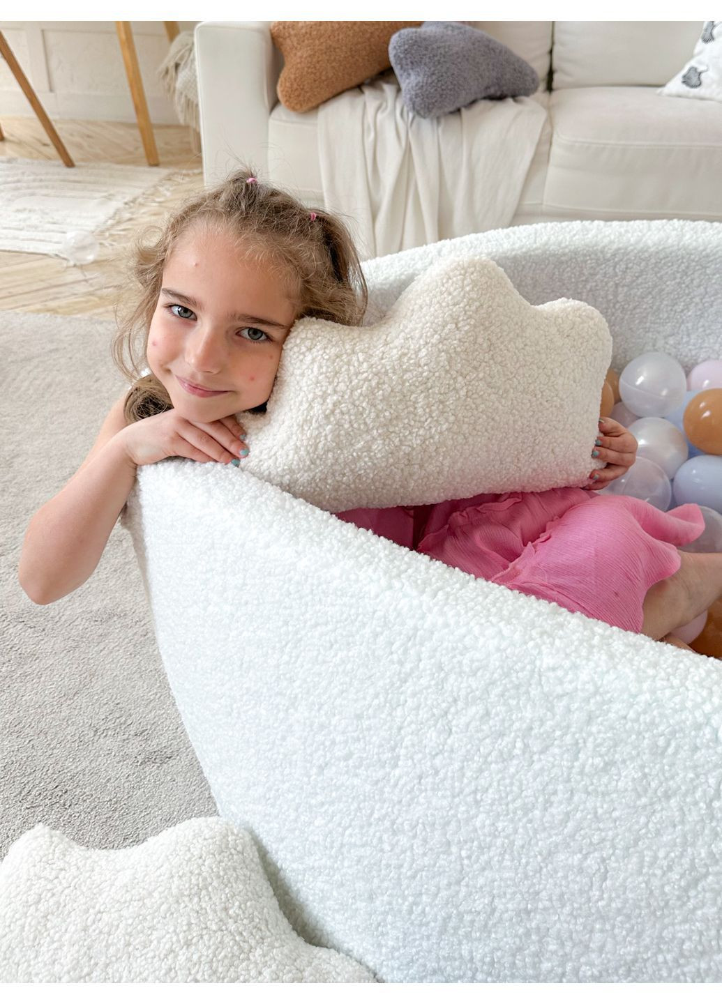 Дитячий сухий басейн з хутра Тедді білий 100х40 см з 300 кульками JoyfulKids (369965045)