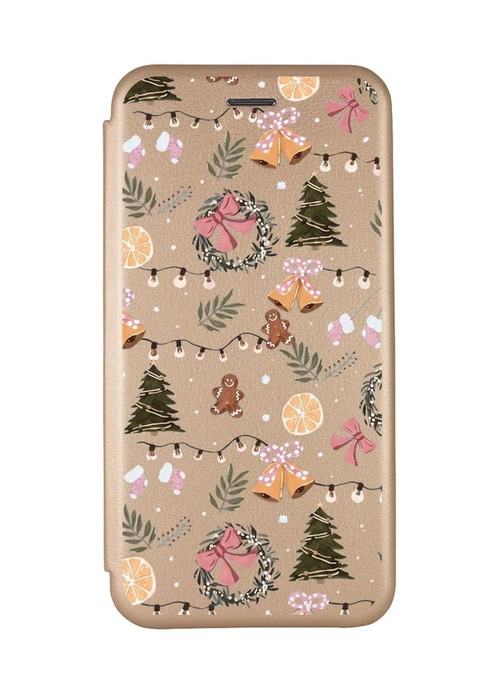 Чехол-книжка золотой с рисунком на Samsung Galaxy A03 (A035) Новогодний фон (принт 425) Creative (400775590)