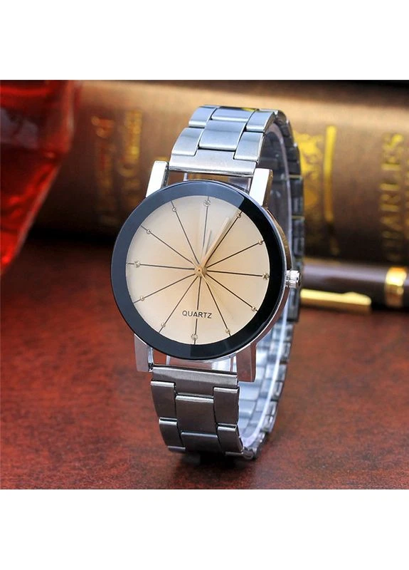 Жіночий годинник Classic beige з металевим браслетом, житний наручний годинник, кварцовий годинник Geneva (385400217)