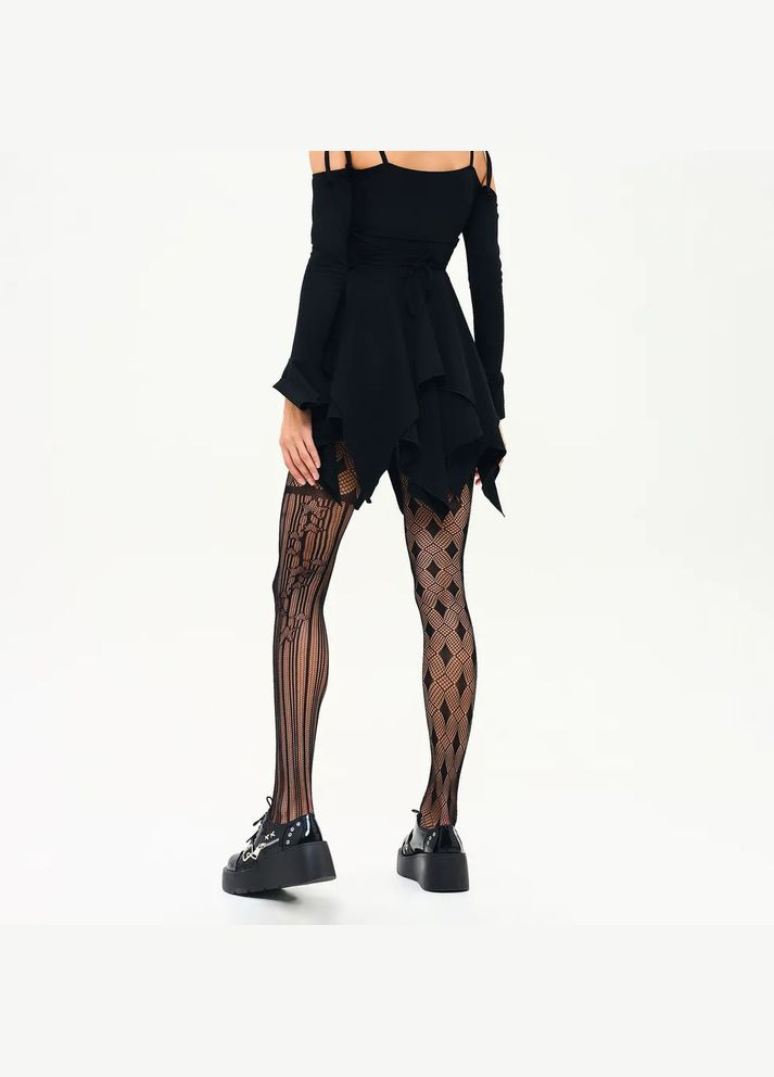 Підліткові колготи капронові асиметричні різні ноги в сітку чорні ромби 80629 140-182 см No Brand (358694140)