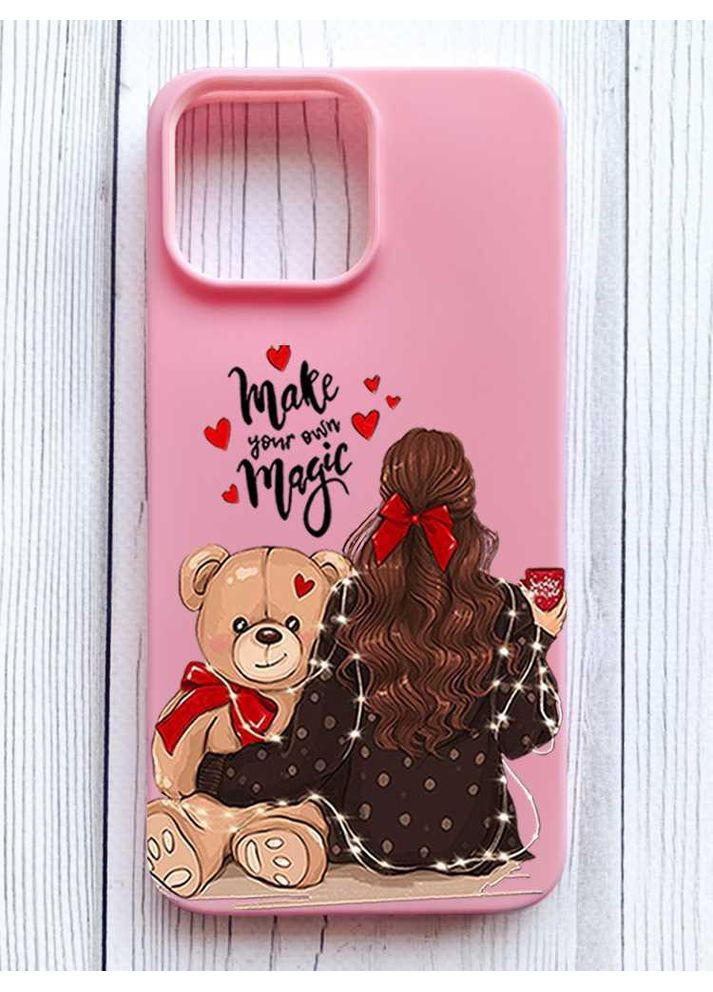 Матовий рожевий чохол на iPhone 16 Pro Max Дівчина з ведмедиком (принт 188) Creative (356124690)
