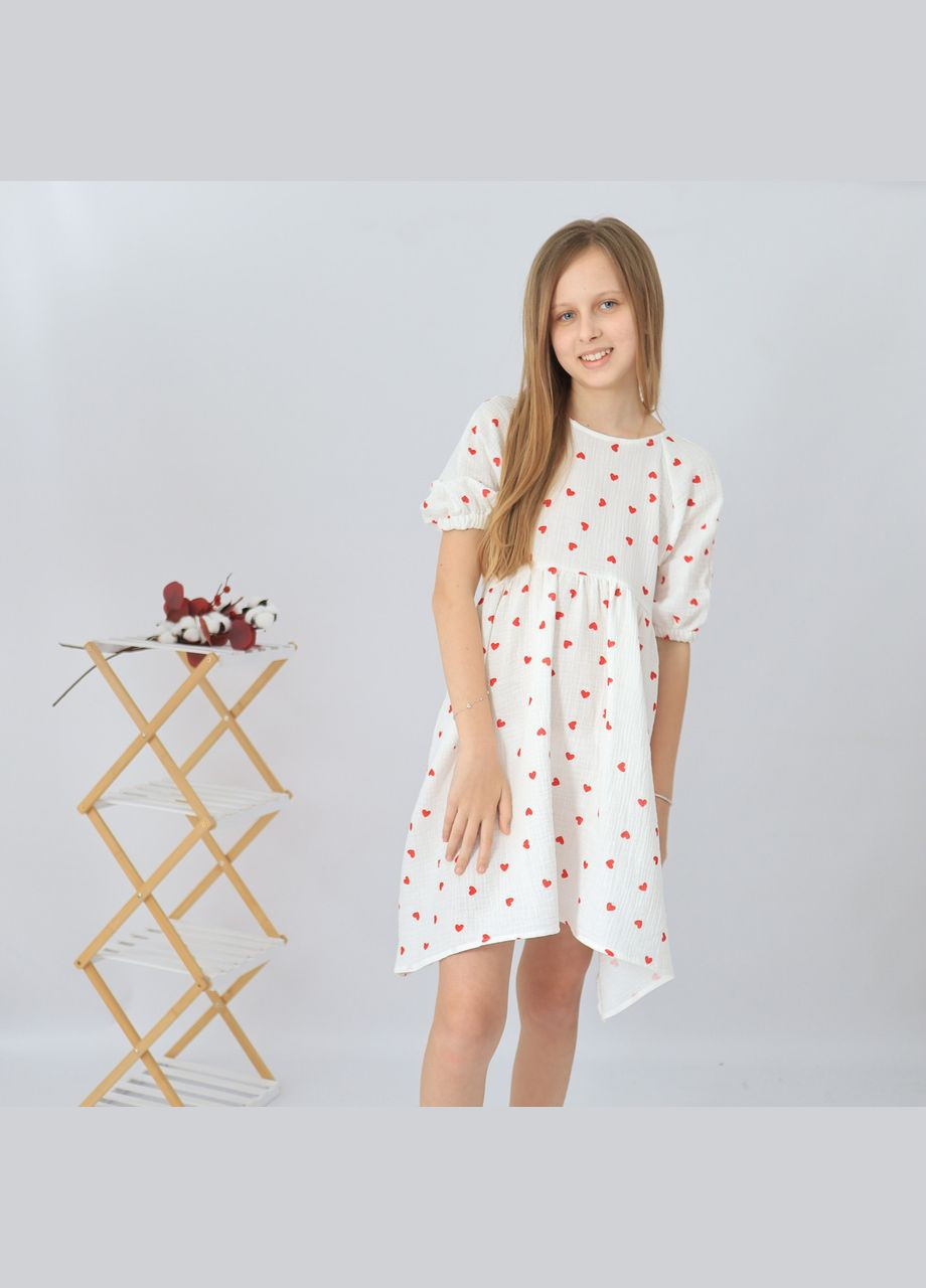 Белое детское длинное с сердечками платье "венди" из муслина для девочки No Brand (331619967)
