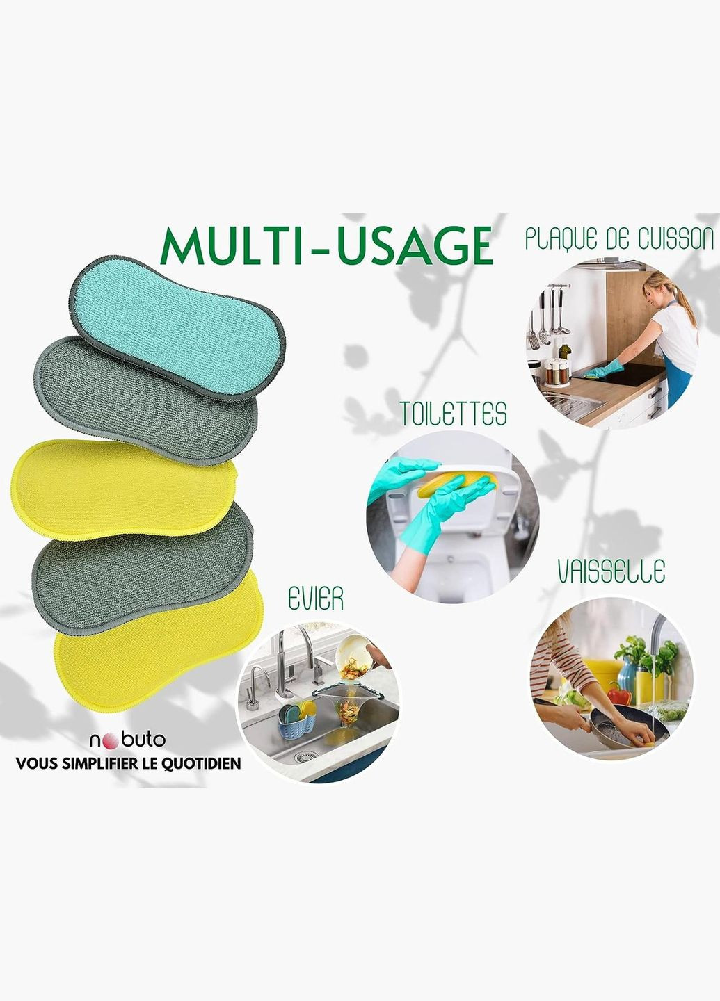 Кухонный набор Nobuto 5 шт многоразовых губок и 100 фильтрующих сеточек для кухонных остатков No Brand (301088048)
