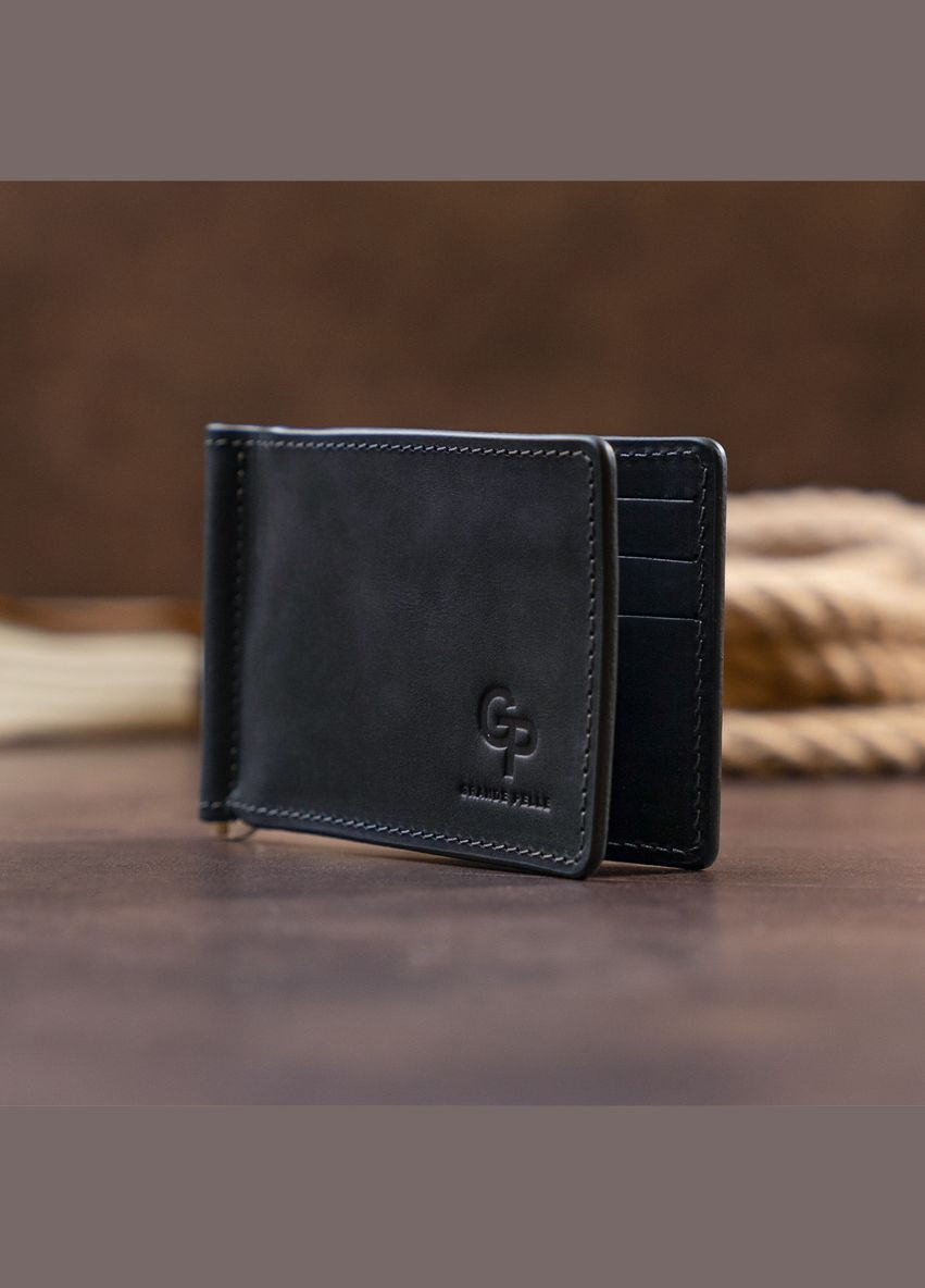 Стильний затискач для грошей без застібки 11294 Чорний Grande Pelle (329152017)