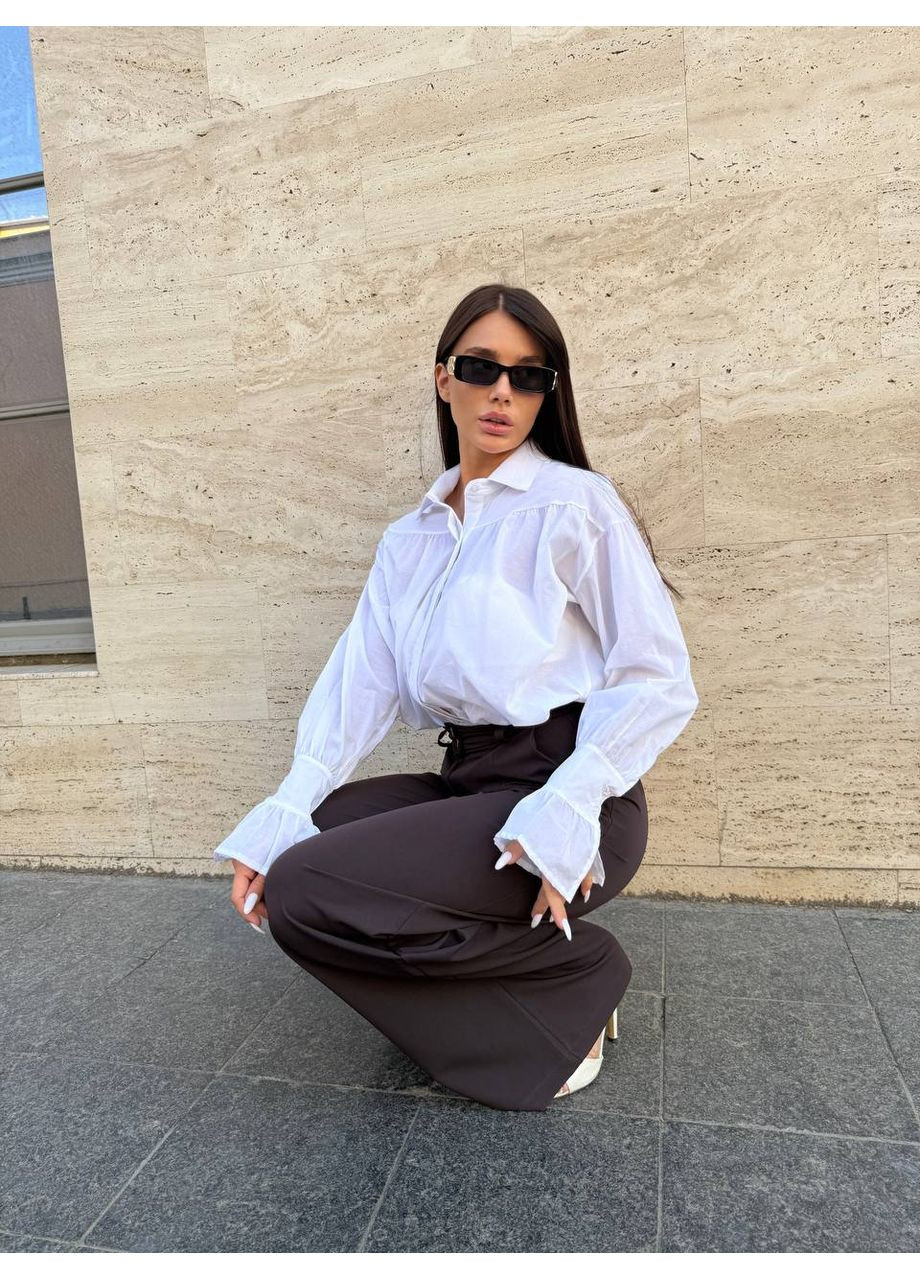 Белая повседневный рубашка однотонная Vione с длинным рукавом