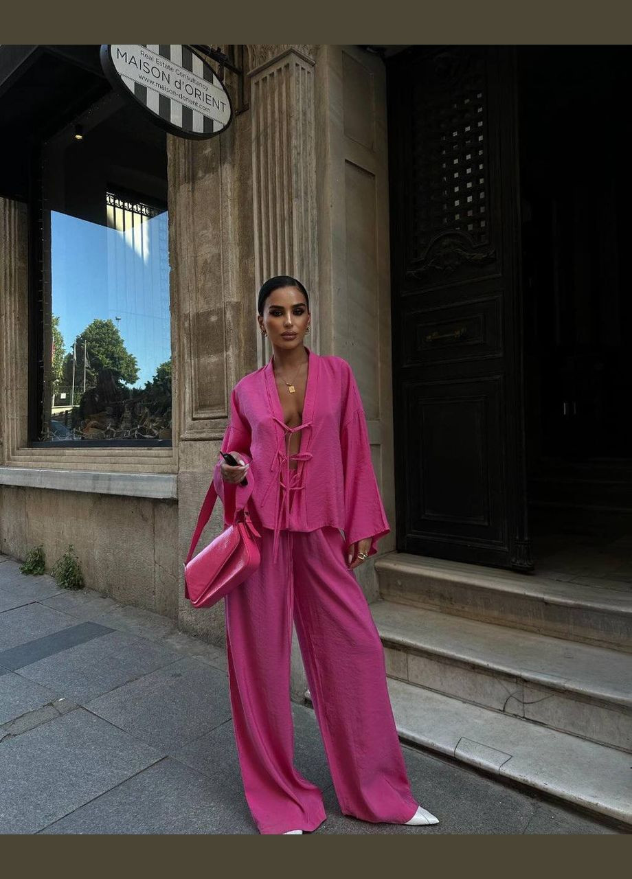 Женский костюм из жатки рубашка на завязках + брюки MonCher (338186196)