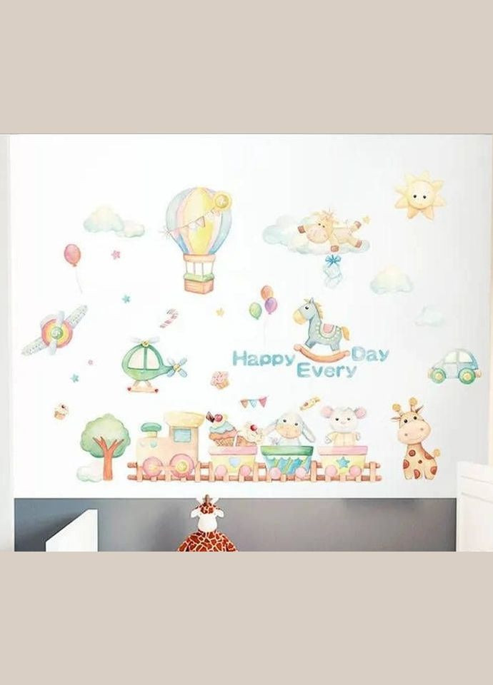 Вінілова наклейка на стіну Паровозик з тваринами Heppy Every Day (лист 50 х 70 см) Б250-2 No Brand (302242203)