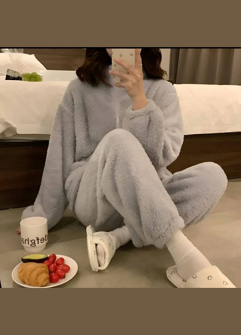 Сіра зимня домашній комплект двійка (штани + кофта) No Brand