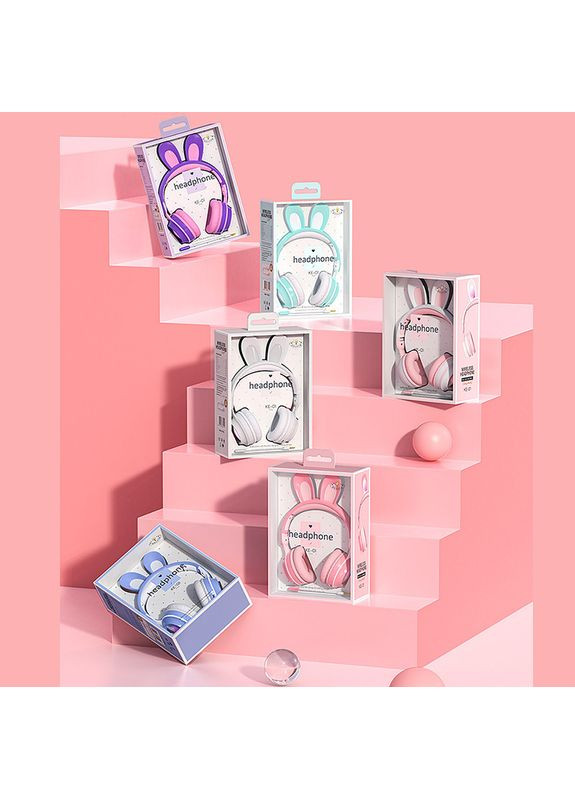 Бездротові стереонавушники з вушками зайчика, ігровим мікрофоном, LED-підсвіткою KE-1 синій, подарункові No Brand (367403632)