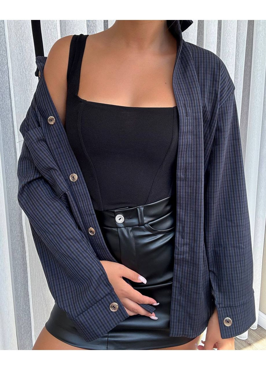 Синяя повседневный рубашка в клетку GD/GL Модний простір с длинным рукавом