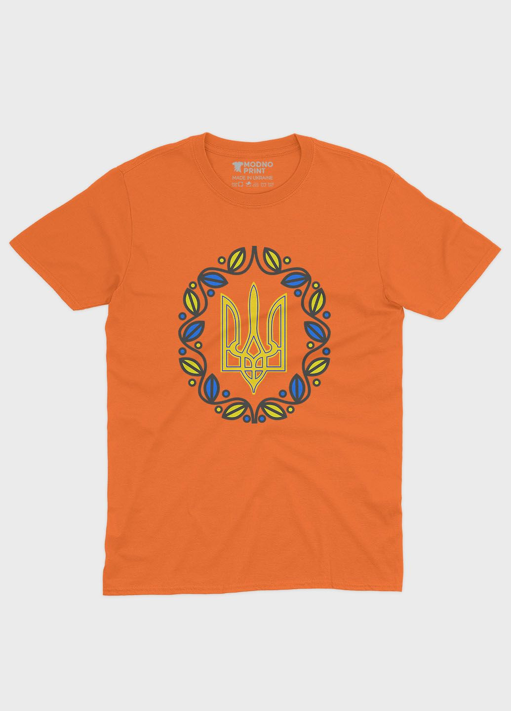 Оранжевая мужская футболка с патриотическим принтом гербтризуб (ts001-2-ora-005-1-052) Modno