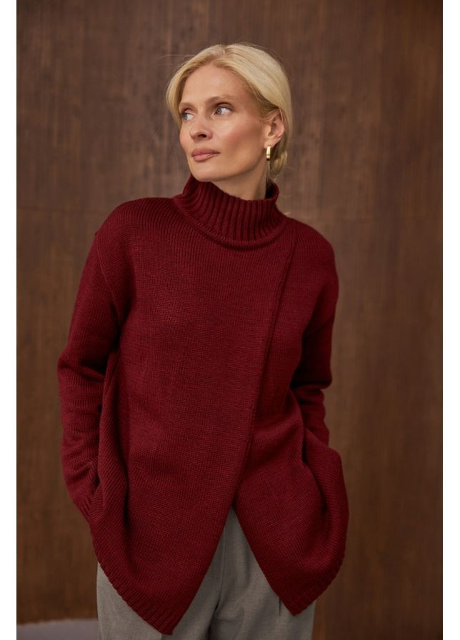 Бордовый демисезонный оригинальный свитер свободного силуэта на запах (2888) Triko Bakh