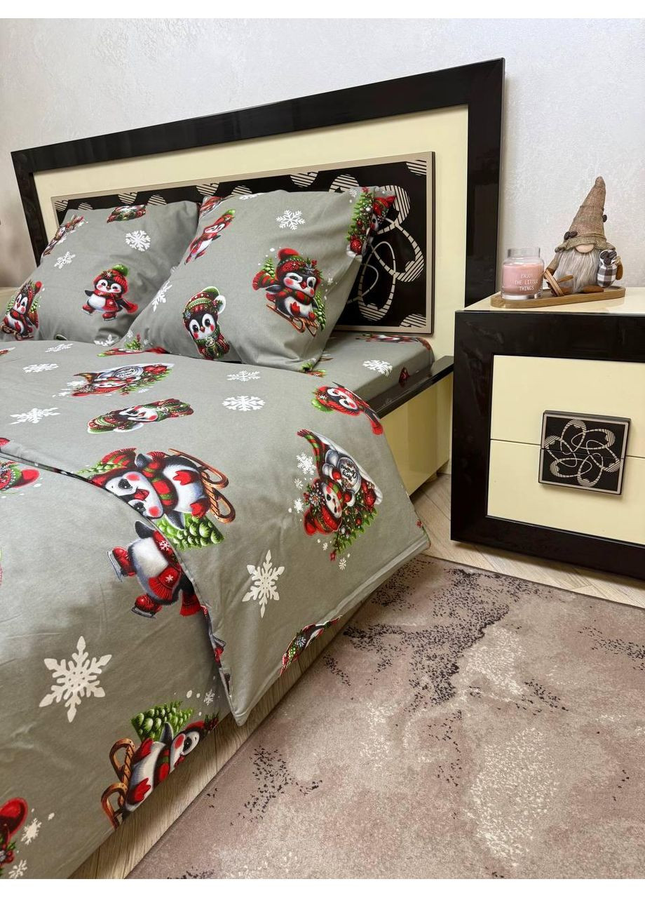 Постільна білизна новорічна Двоспальна Пакистанська байка 180 x 220 см 4692 Сіра 70 х 70 см No Brand (361147221)