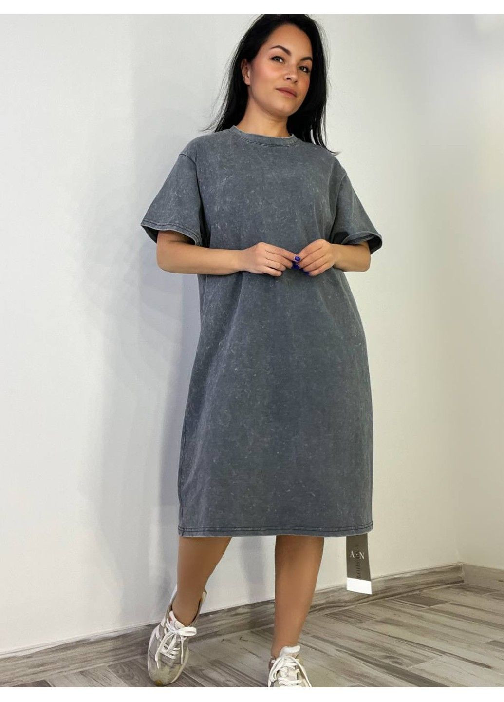 Сіра сукня-футболка жіноча a-n 2666-1 тай-дай оверсайз No Brand