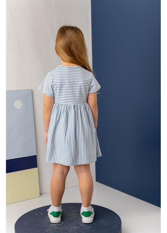 Синее платье для девочки из хлопка и коротким рукавом в полоску, цвет синий, возраст 1-2 года, рост 92 см Zeyland (371920040)