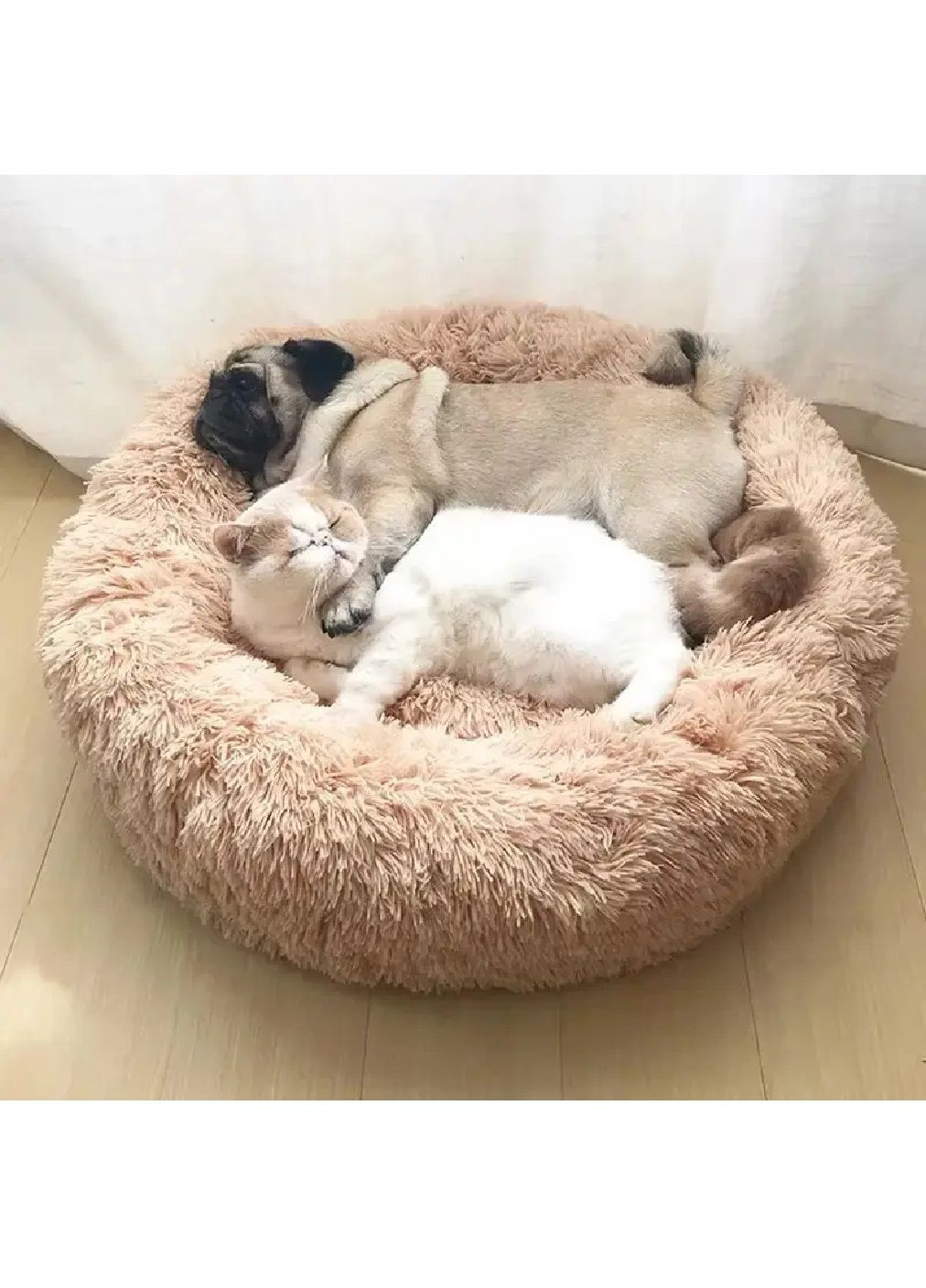 Плюшевая лежанка логово подушка пончик с антискользящим дном для животных кошек собак 80 см (481104-Prob) Бежевая Unbranded (353590261)