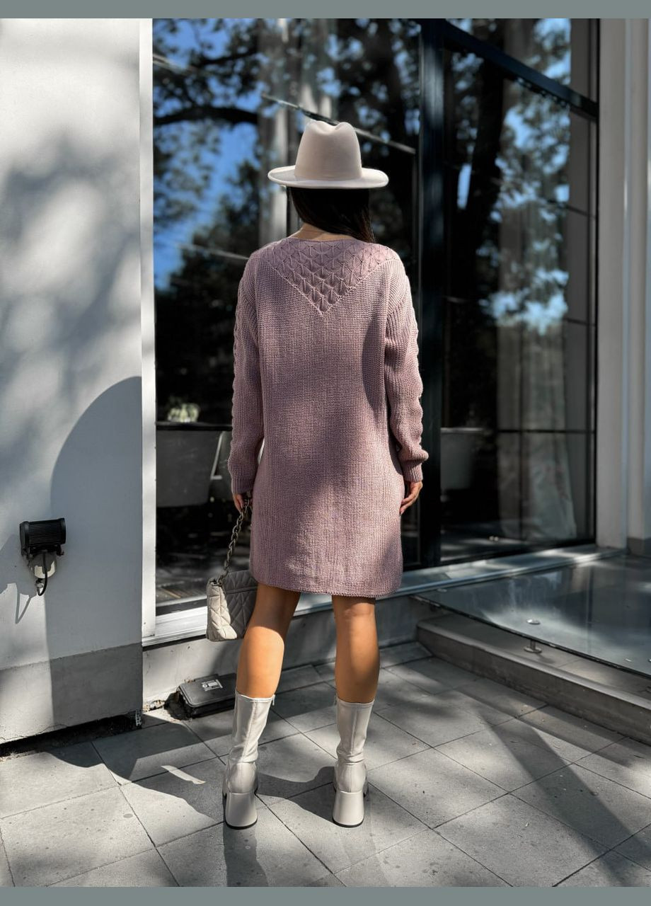 Пудровое вязаное платье меди пудрового цвета 30461 оверсайз No Brand однотонное