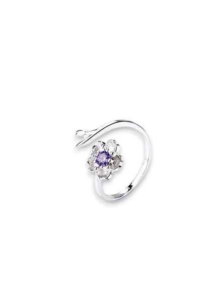 Серебристое безразмерное кольцо для девушки колечко в виде Цветка с фиолетовым фианитом Fashion Jewelry (293510415)