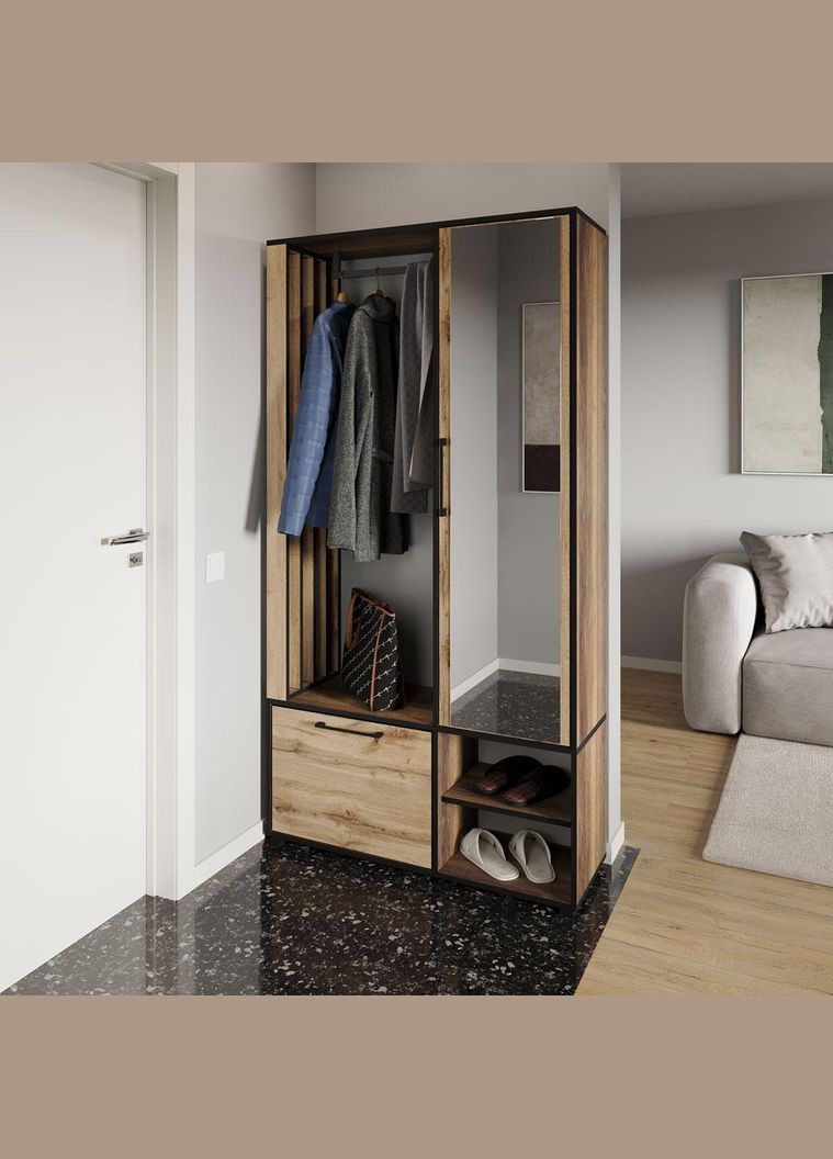 Современная прихожа с зеркалом, дверцей и штангой для одежды от KO-0003 MORELI (361035219)