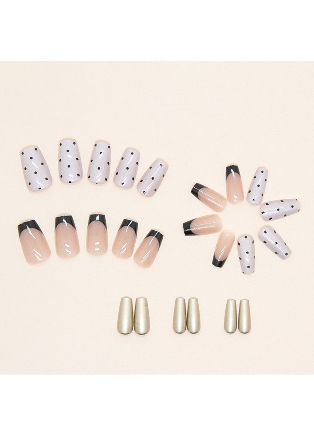 Накладні нігті з клеєм A764 Бежевий 24 шт (A9958) Nails (308864007)