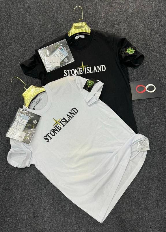 Черная футболка черная, белая с передним круглым принтом в стиле stone island No Brand