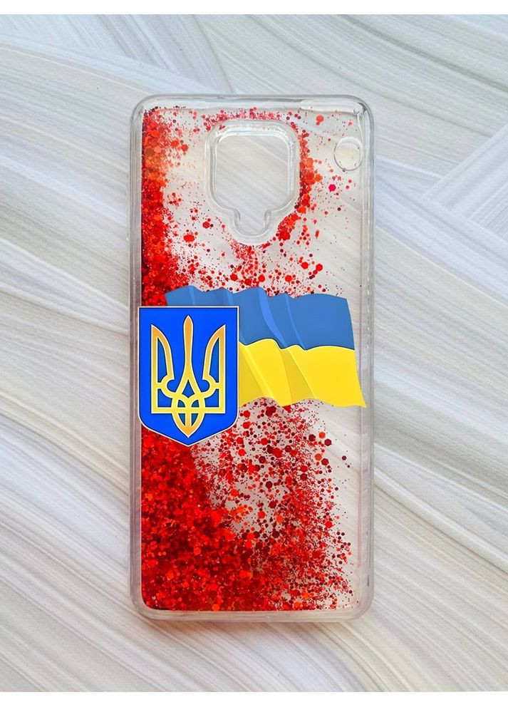 Чохол з плаваючими блискітками на на Xiaomi Redmi Note 9 Pro/9 Pro Max/9S Червоний:: Тризуб і прапор (принт 384) CASE CONTROL (360707837)