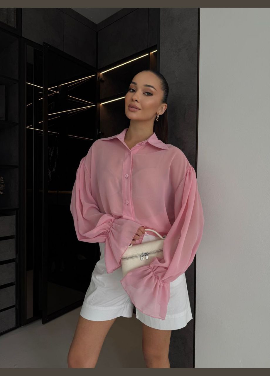 Розовая повседневный рубашка однотонная No Brand