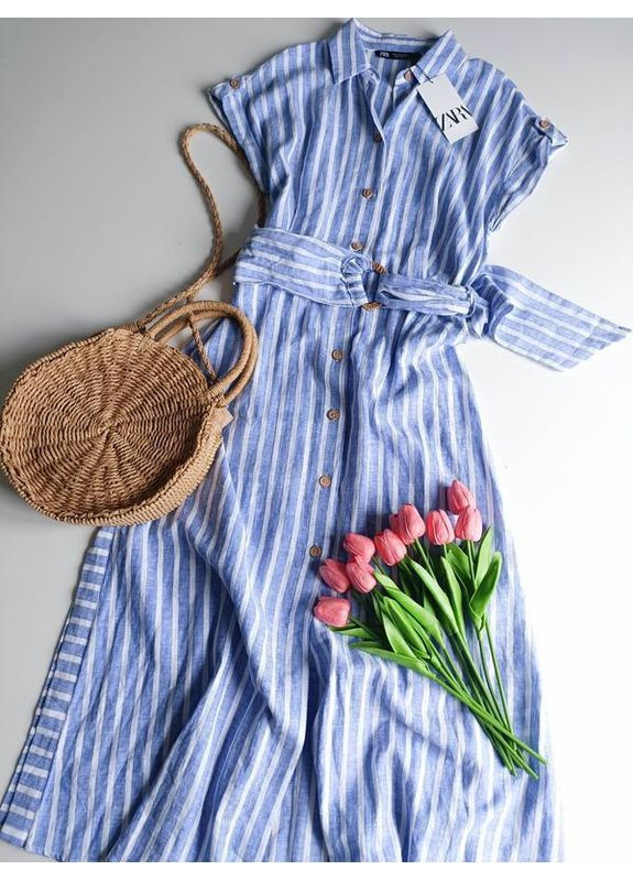 Белое полосатое платье-рубашка Zara