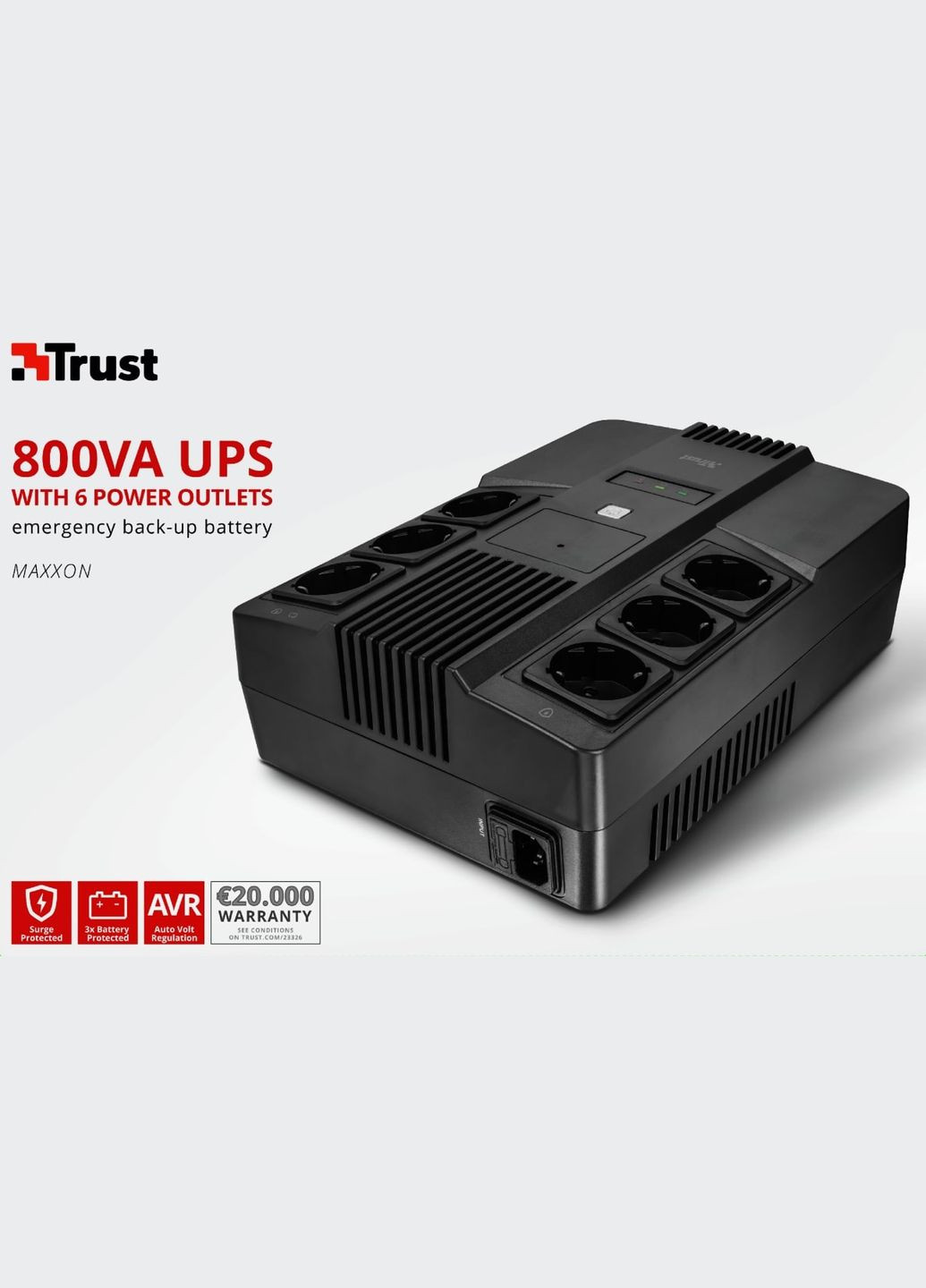 Джерело безперебійного живлення Maxxon 800VA UPS with 6 standard wall power outlets BLACK Trust (341089366)