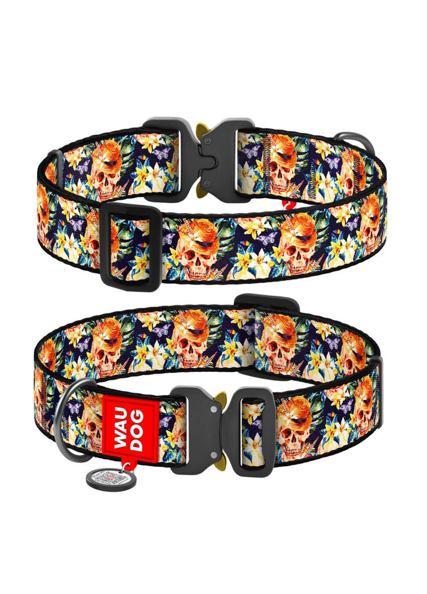 Нашийник для собак нейлоновий Nylon з "Гламурні черепи" Металева пряжка-фастекс XXL Ш 35 мм Дл WAUDOG (332879885)