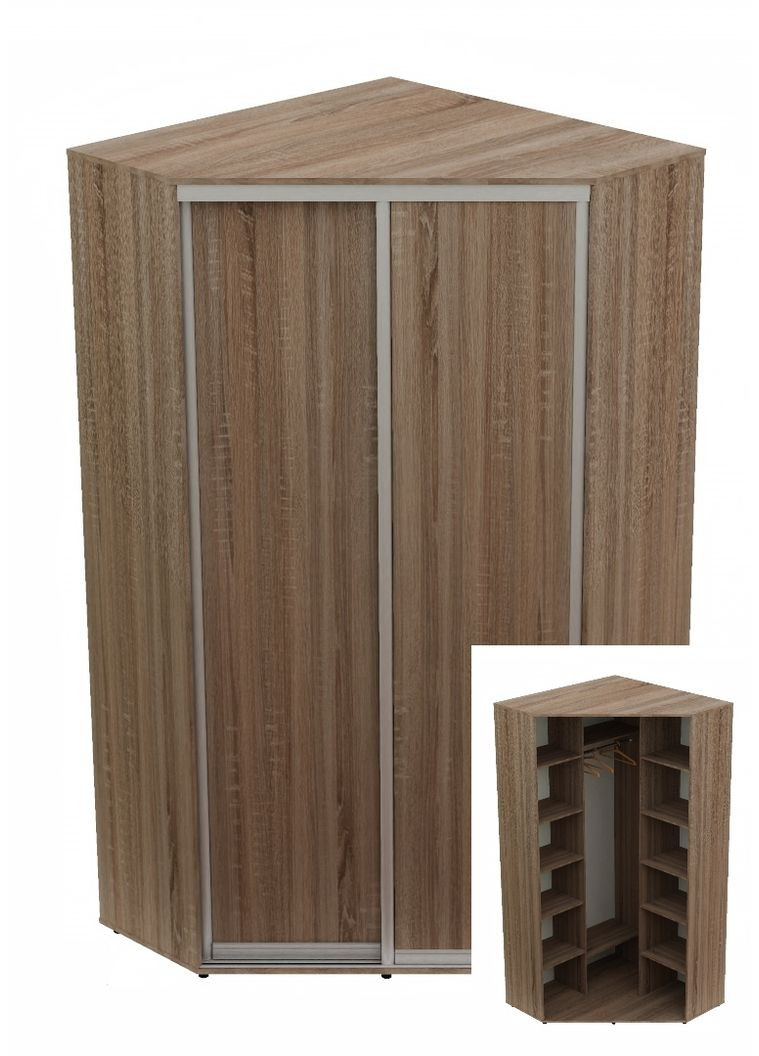 Шафа-купе дводверна 100*100*240 см Дуб Сонома трюфель 2 двері ДСП Кут-1 Алекса (360457543)