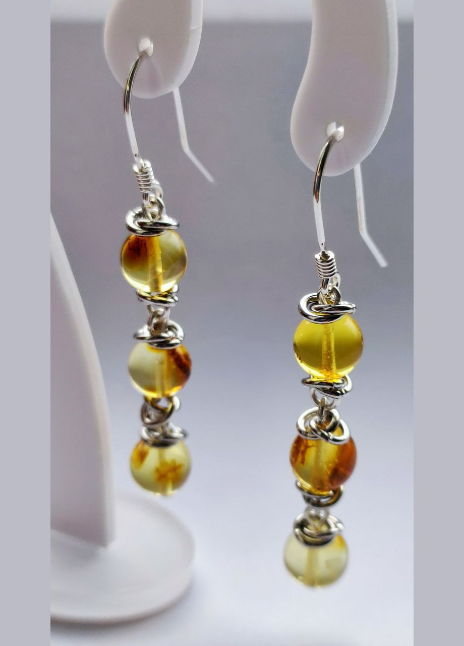 Сережки 2518 з натурального бурштину відтінок Медовий сережка срібло MINOV (329058245)