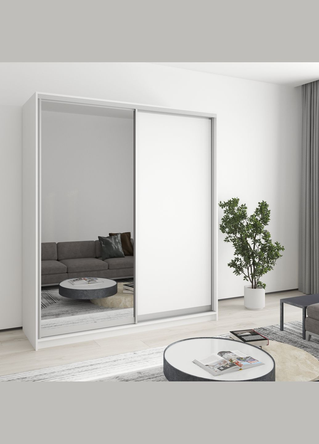 Шафа-купе дводверна Комбо AL ДСП/Дзеркало 180x45x210 см Аляска білий (MBS-2725) MebelStar (362373564)