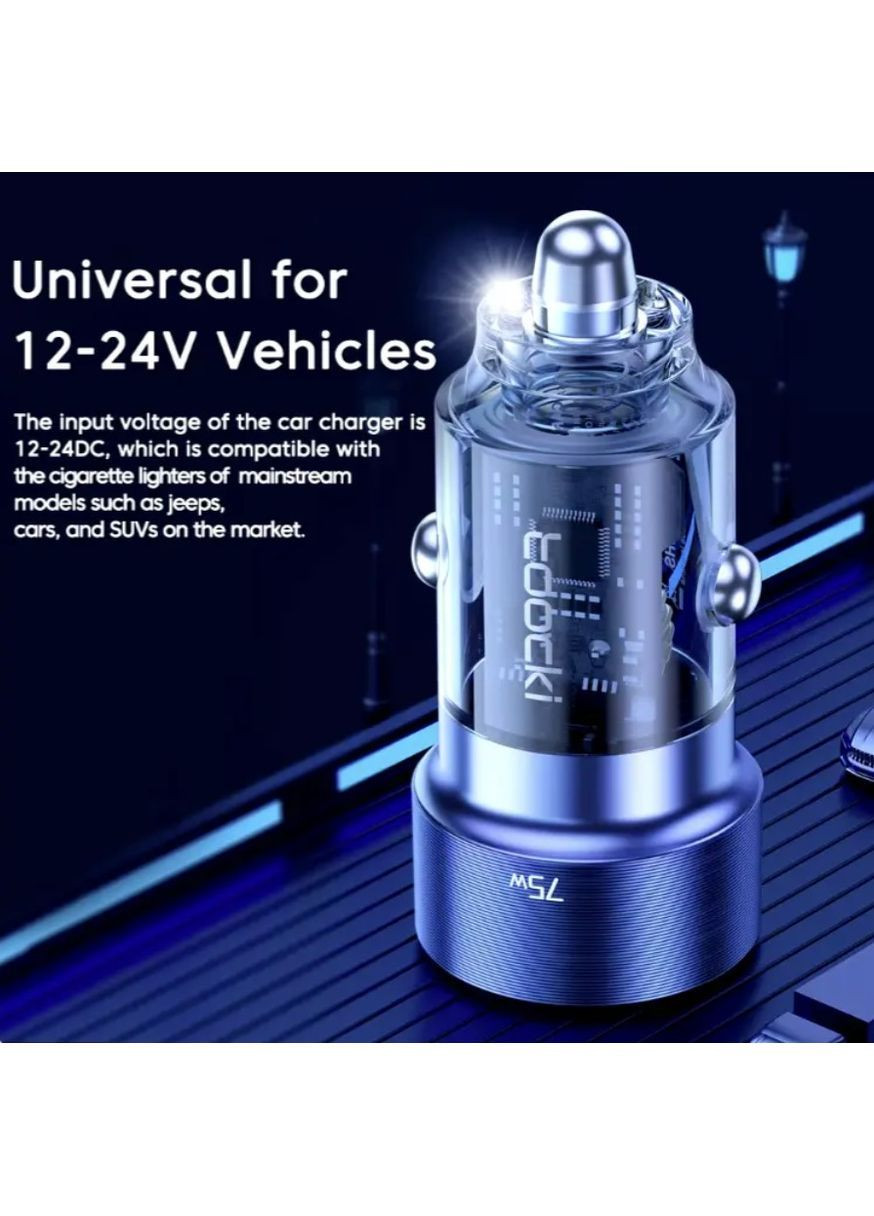 Автомобільний зарядний пристрій 75Вт з 2 портами USB і Type-C QC, для швидкісної зарядки телефонів, металевий корпус No Brand (364859621)