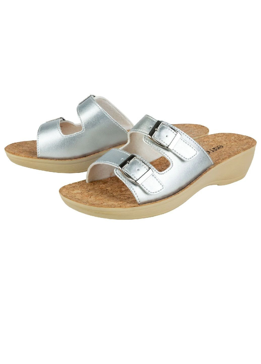 Серебряные шлепанцы женские с пробковой стелькой Esmara